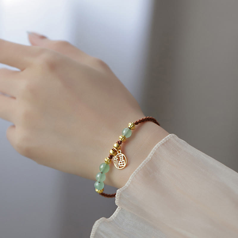 Jade Beads Fu Character Bracelet for Prosperity & Luck