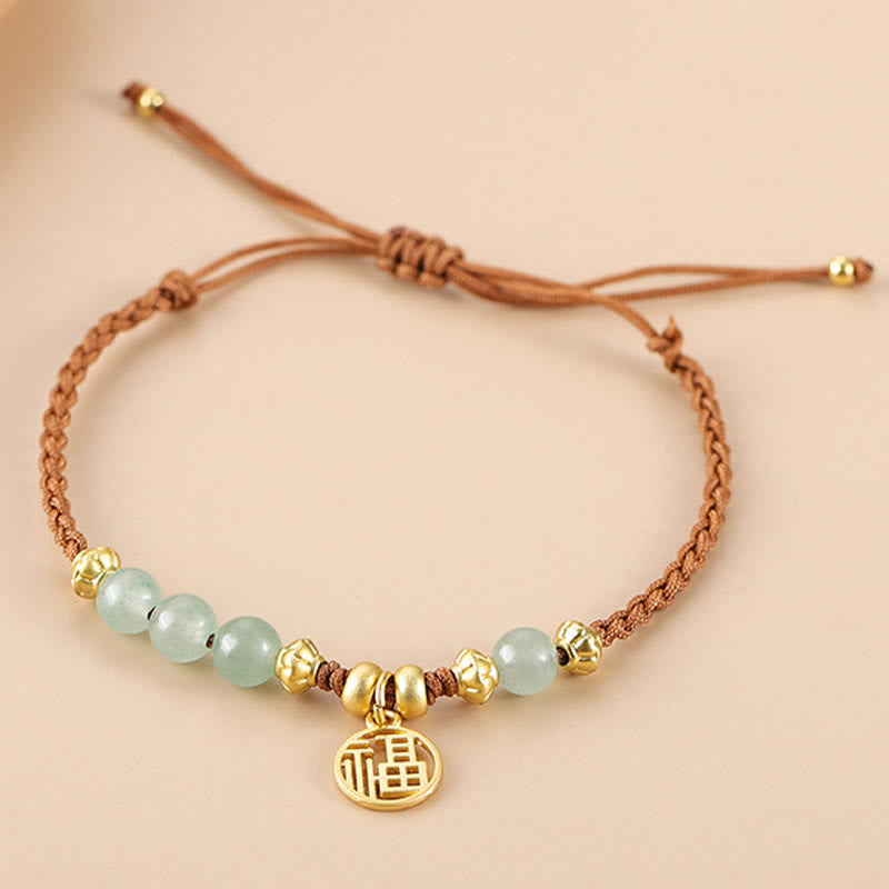 Jade Beads Fu Character Bracelet for Prosperity & Luck