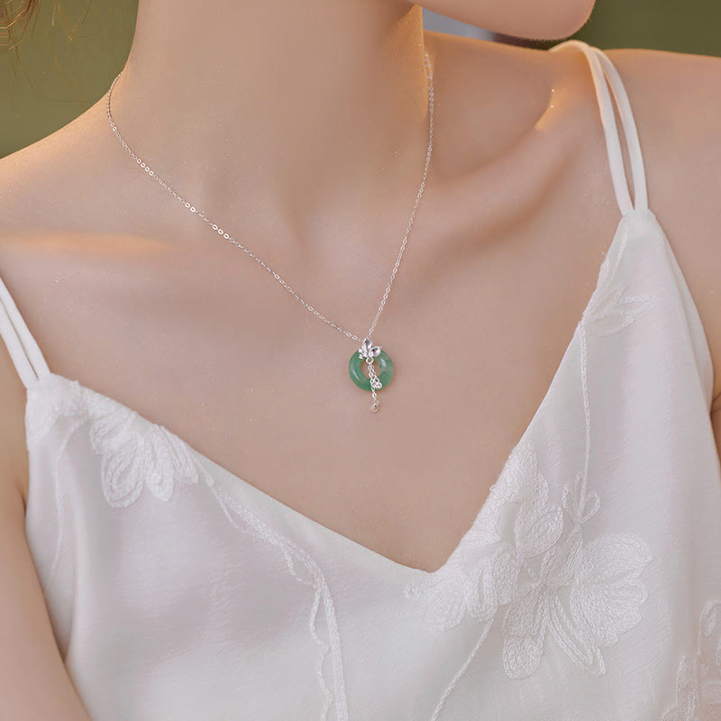 Jade Butterfly 925 Silver Peace Buckle Necklace