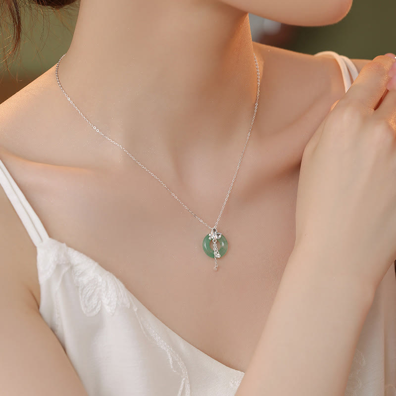 Jade Butterfly 925 Silver Peace Buckle Necklace