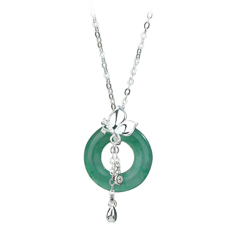 Jade Butterfly 925 Silver Peace Buckle Necklace