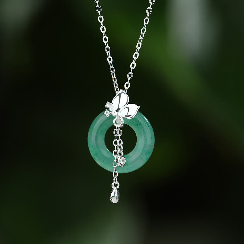 Jade Butterfly 925 Silver Peace Buckle Necklace