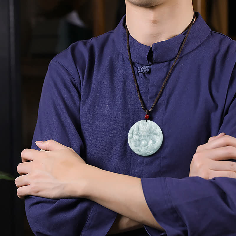 Jade Dragon Amulet Necklace for Success and Protection