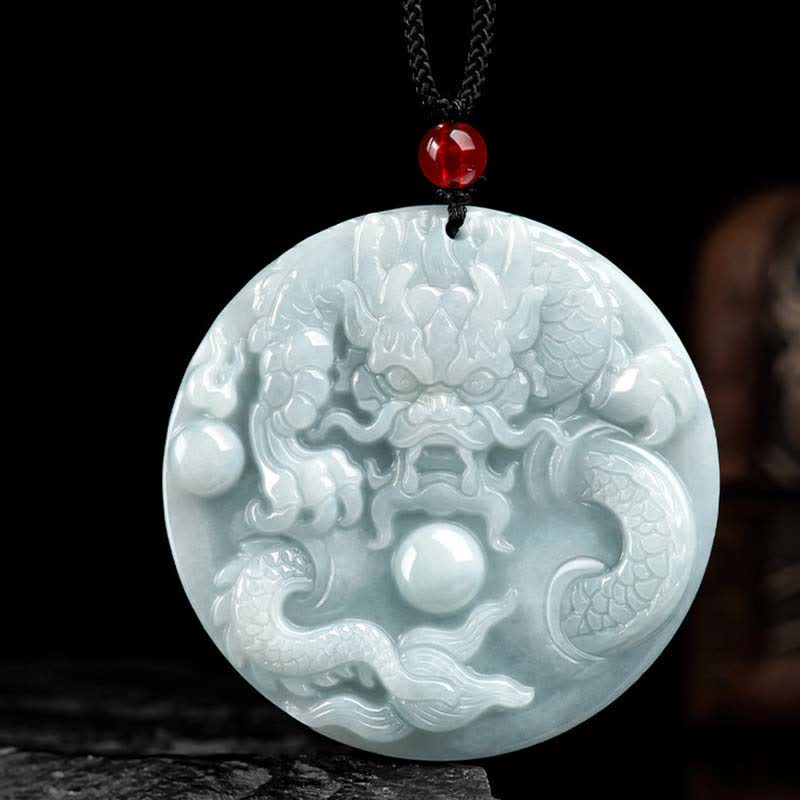 Jade Dragon Amulet Necklace for Success and Protection