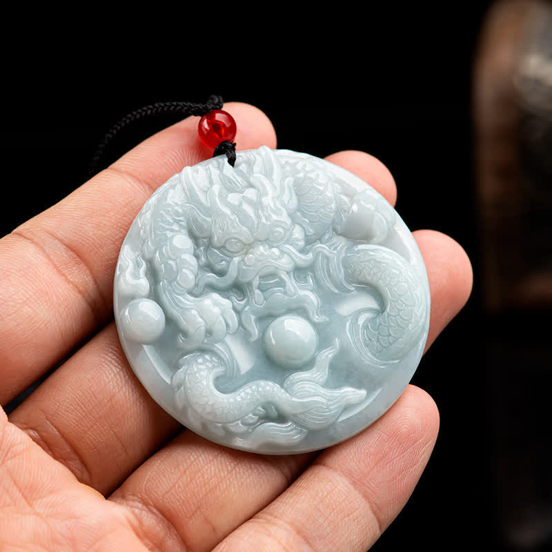 Jade Dragon Amulet Necklace for Success and Protection