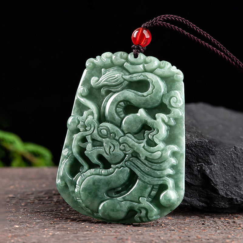 Jade Dragon Strength Necklace 50cm Pendant for Protection