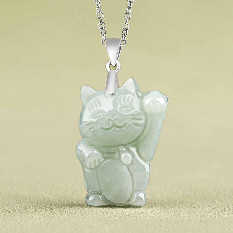 Jade Fortune Cat Prosperity Necklace