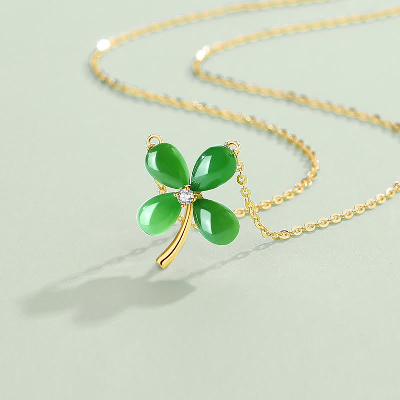 Jade Four Leaf Clover Necklace | 925 Silver Luck Pendant