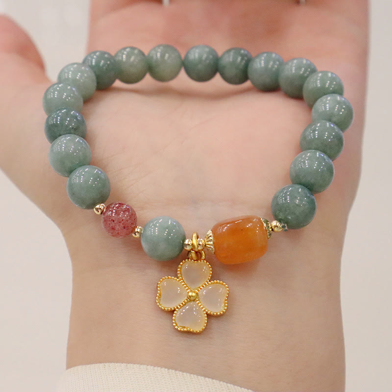 Jade Four Leaf Clover Prosperity Charm Bracelet
