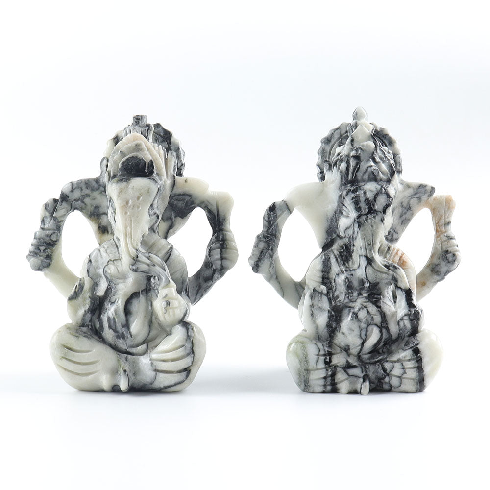 Jade Ganesha Carving 4.5in Spiritual Elephant Ornament