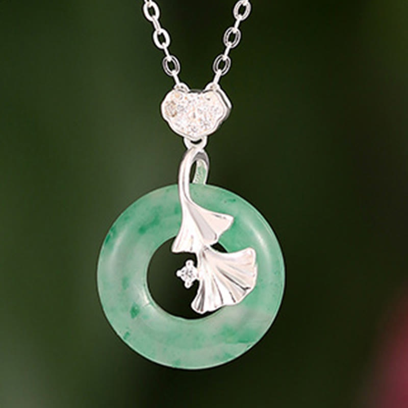 Jade Ginkgo Peace Buckle Sterling Silver Necklace