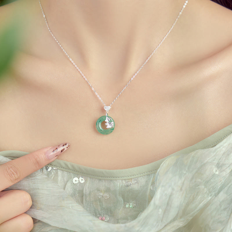 Jade Ginkgo Peace Buckle Sterling Silver Necklace
