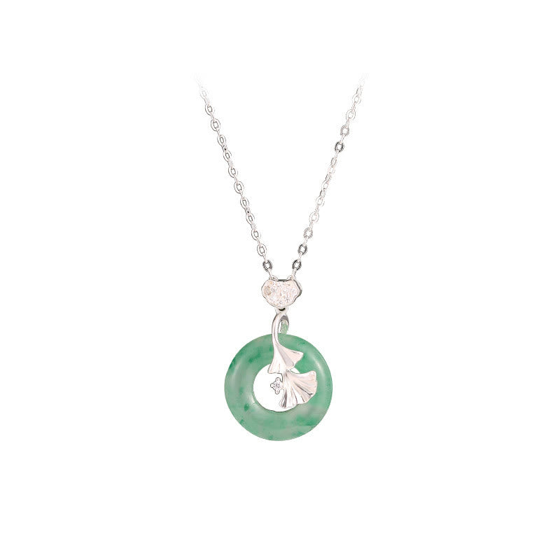 Jade Ginkgo Peace Buckle Sterling Silver Necklace