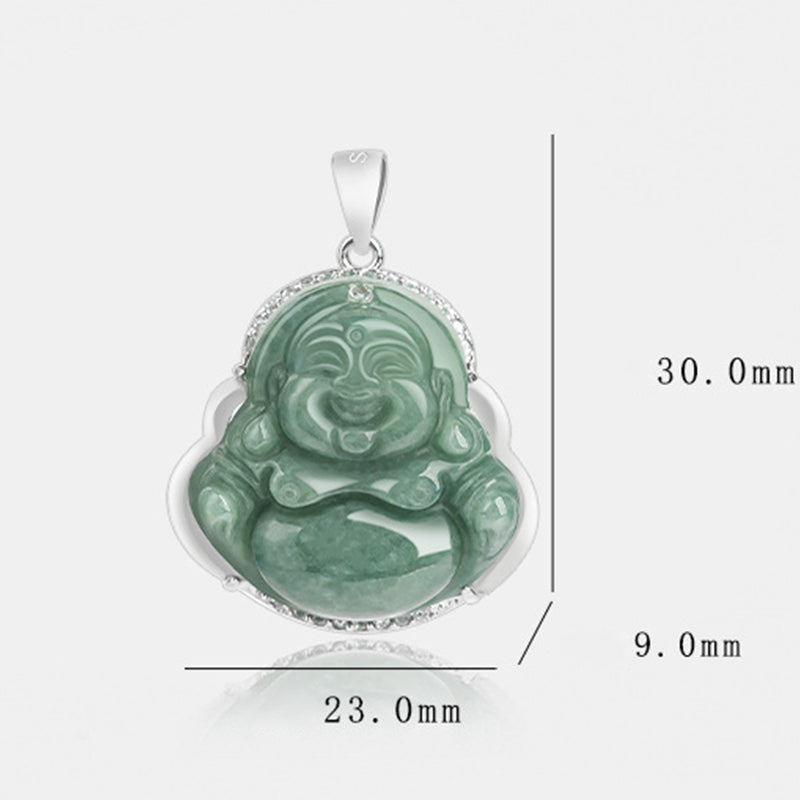 Jade Laughing Buddha Necklace 925 Sterling Silver Pendant