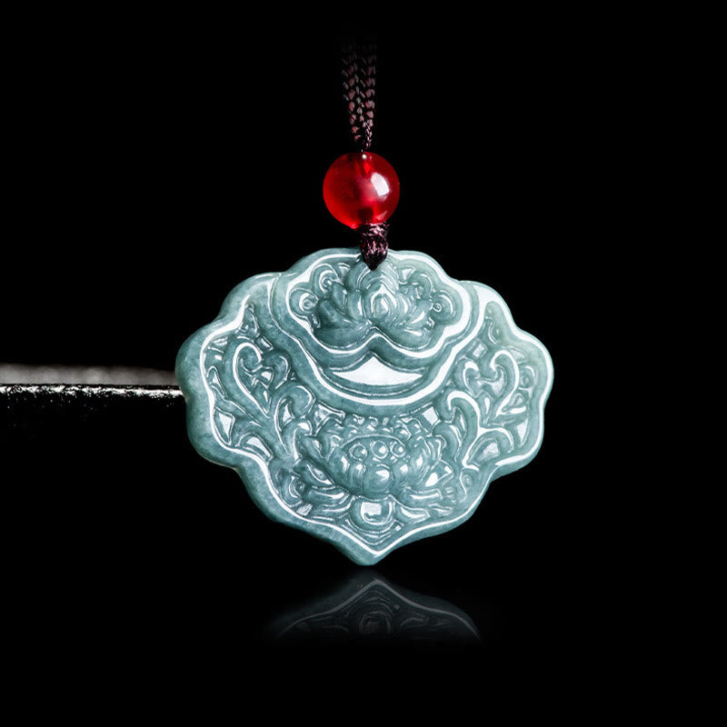 Jade Lotus Necklace with Prosperity Symbol Pendant