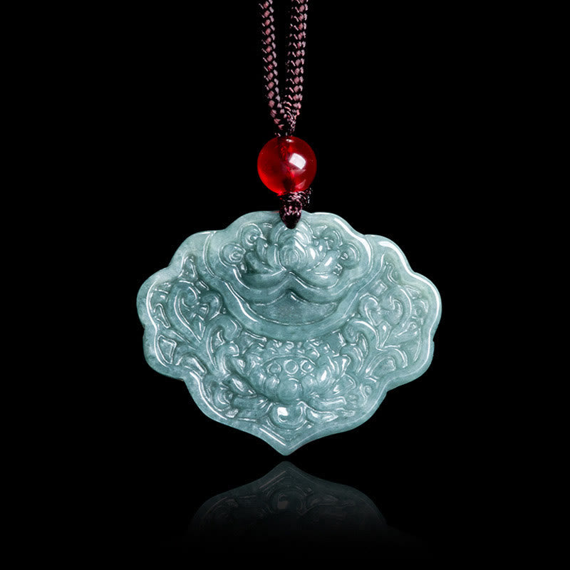 Jade Lotus Necklace with Prosperity Symbol Pendant