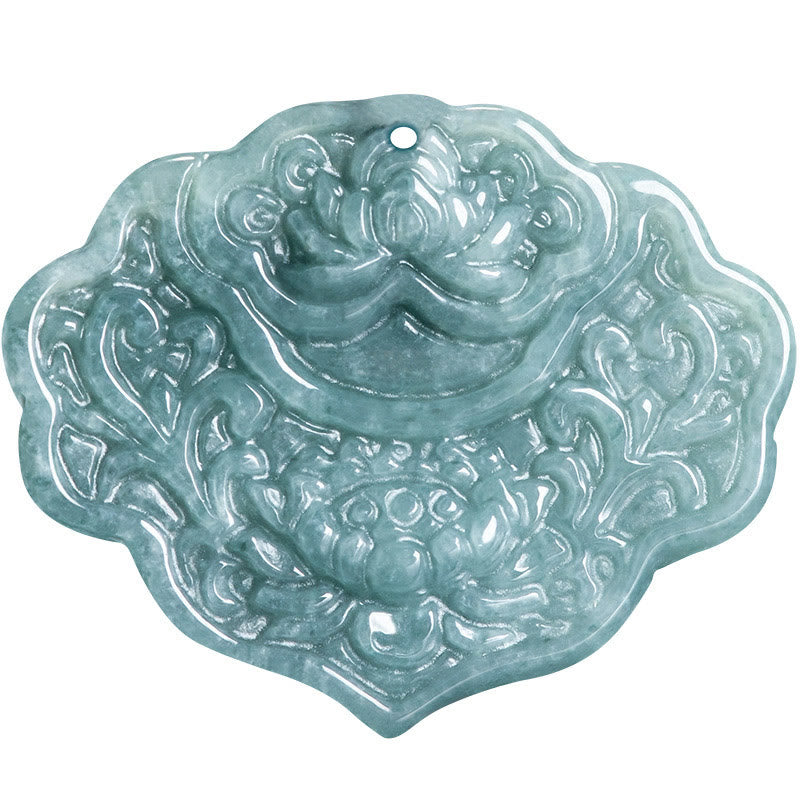 Jade Lotus Necklace with Prosperity Symbol Pendant