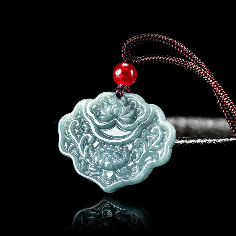 Jade Lotus Necklace with Prosperity Symbol Pendant