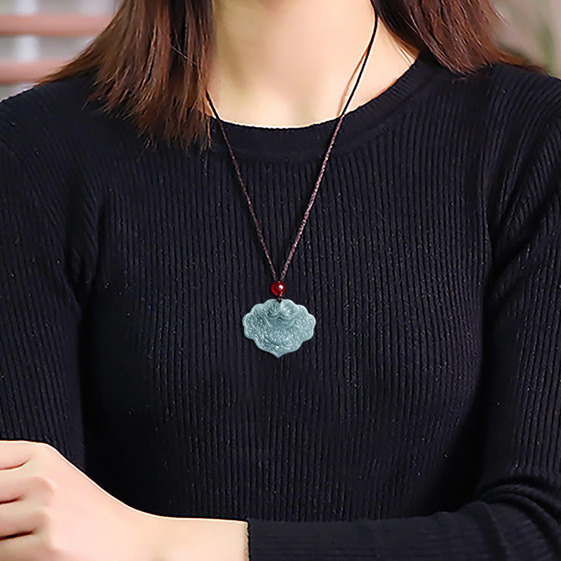 Jade Lotus Necklace with Prosperity Symbol Pendant