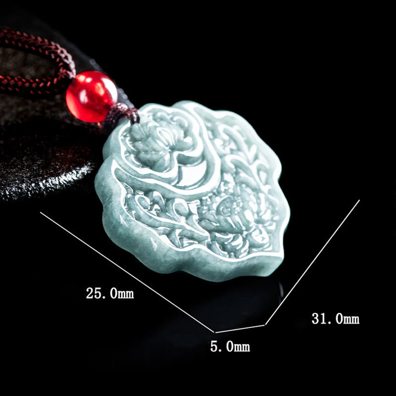 Jade Lotus Necklace with Prosperity Symbol Pendant