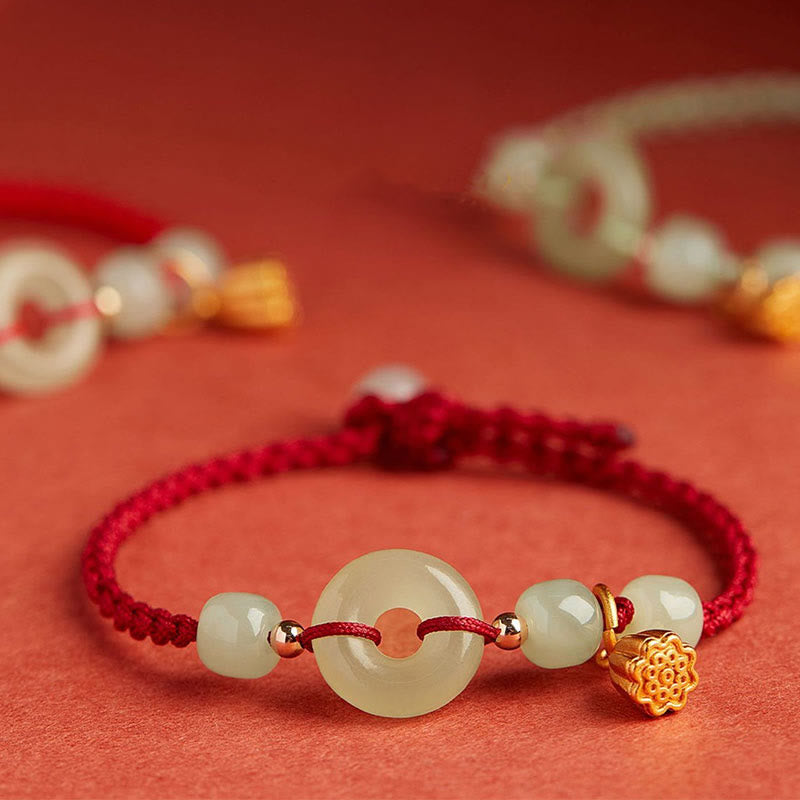 Jade Lotus Peace Buckle String Bracelet for Abundance