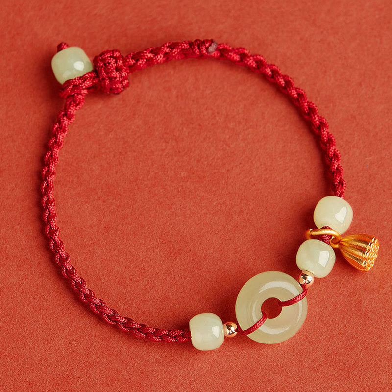 Jade Lotus Peace Buckle String Bracelet for Abundance