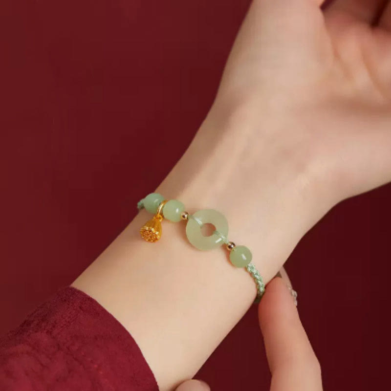 Jade Lotus Peace Buckle String Bracelet for Abundance