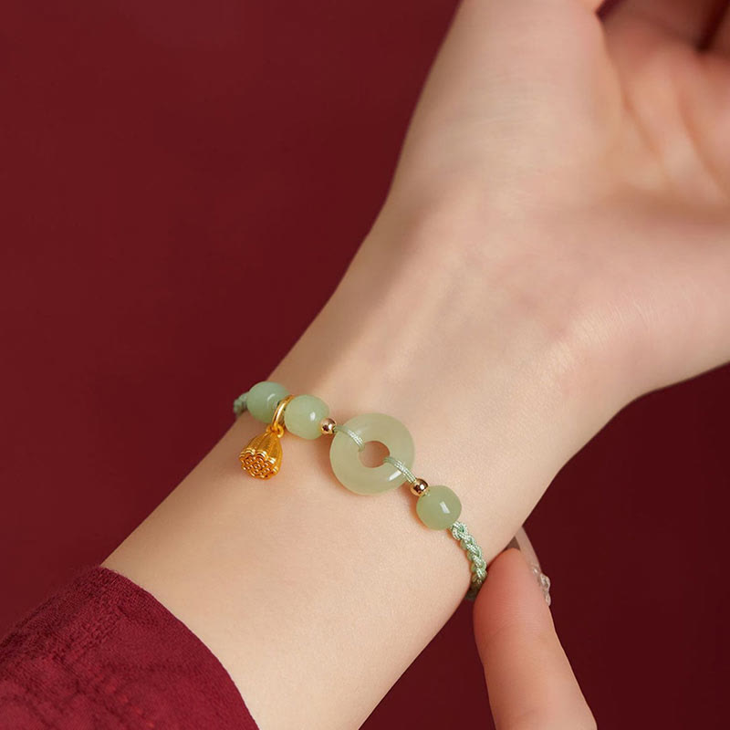 Jade Lotus Peace Buckle String Bracelet for Abundance