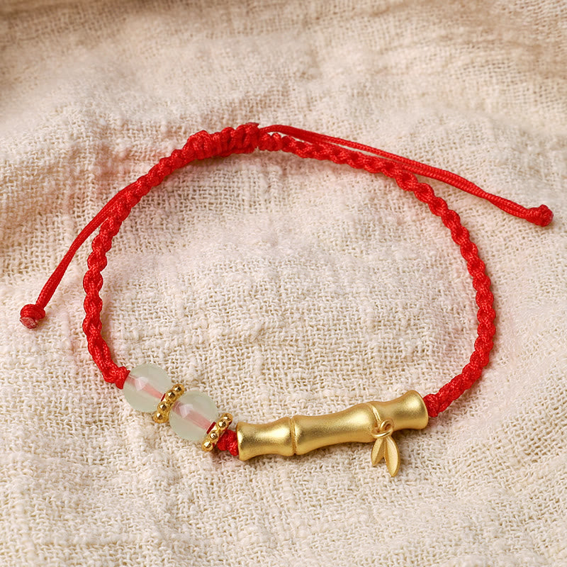 Jade Luck Strength Bracelet with Bamboo Design and Red String