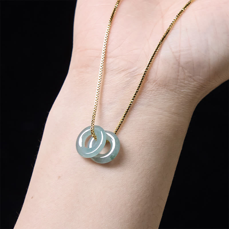 Jade Necklace Pendant with Double Peace Buckle for Prosperity