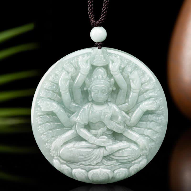 Jade Necklace with Thousand-Hand Kwan Yin Pendant for Prosperity