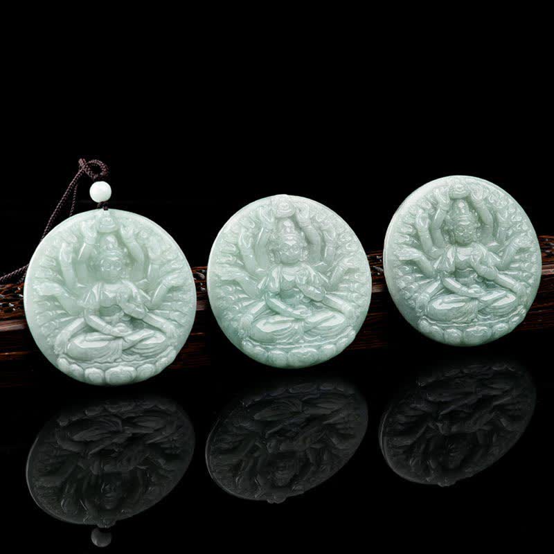 Jade Necklace with Thousand-Hand Kwan Yin Pendant for Prosperity