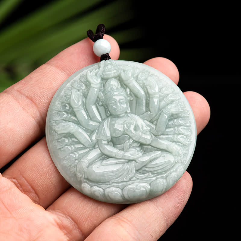 Jade Necklace with Thousand-Hand Kwan Yin Pendant for Prosperity