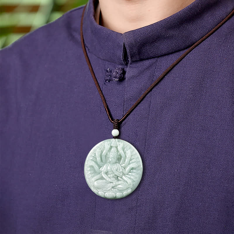 Jade Necklace with Thousand-Hand Kwan Yin Pendant for Prosperity