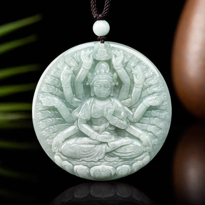 Jade Necklace with Thousand-Hand Kwan Yin Pendant for Prosperity