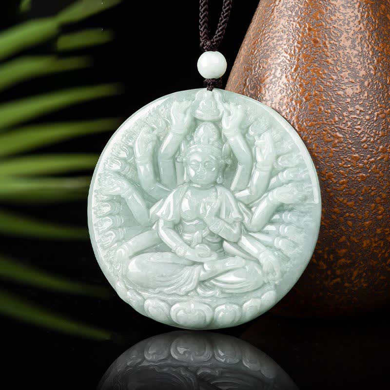 Jade Necklace with Thousand-Hand Kwan Yin Pendant for Prosperity