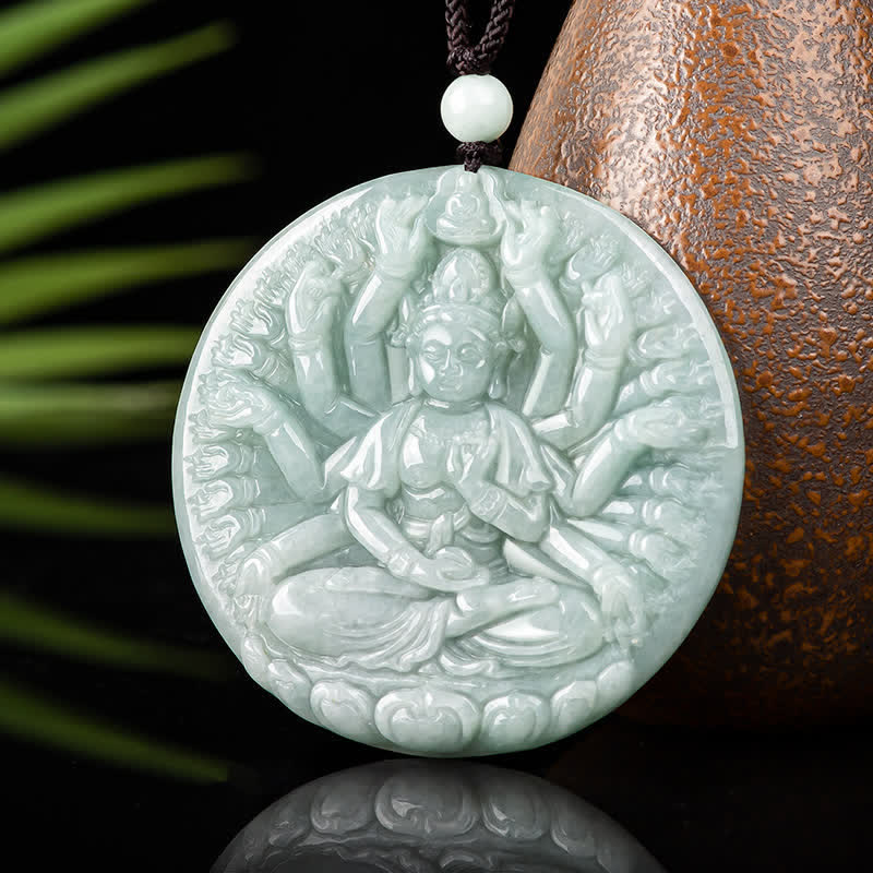 Jade Necklace with Thousand-Hand Kwan Yin Pendant for Prosperity