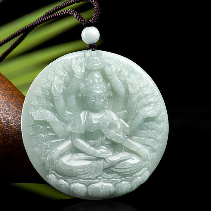 Jade Necklace with Thousand-Hand Kwan Yin Pendant for Prosperity
