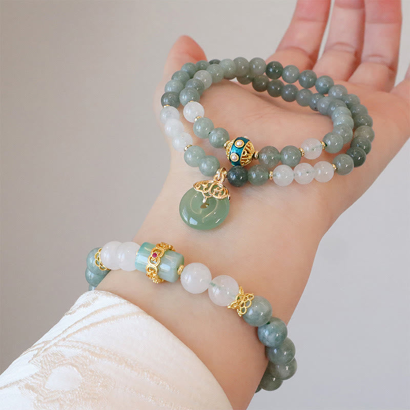 Jade Peace Buckle Bracelet | Single & Double Layer Luck Beads