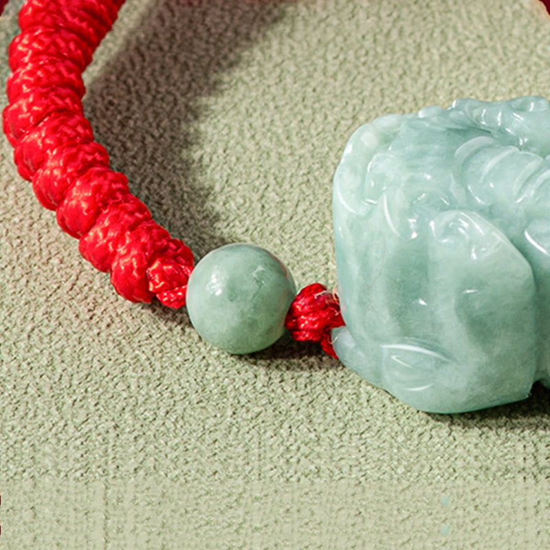 Jade Pi Xiu Protection Bracelet with King Kong Knot, Red String