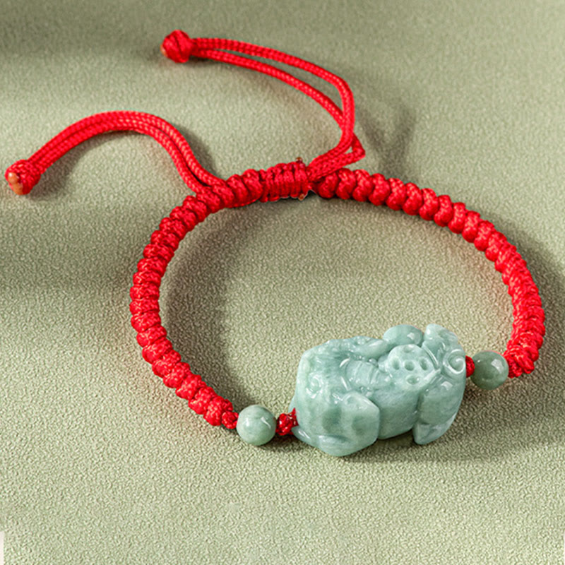 Jade Pi Xiu Protection Bracelet with King Kong Knot, Red String