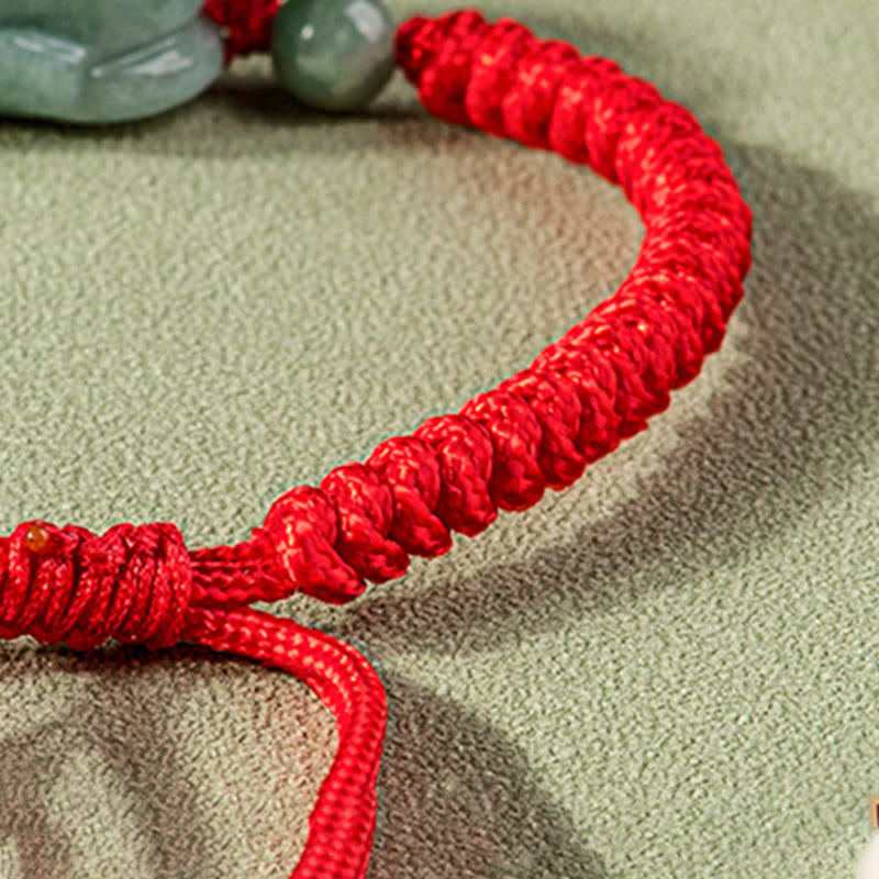 Jade Pi Xiu Protection Bracelet with King Kong Knot, Red String