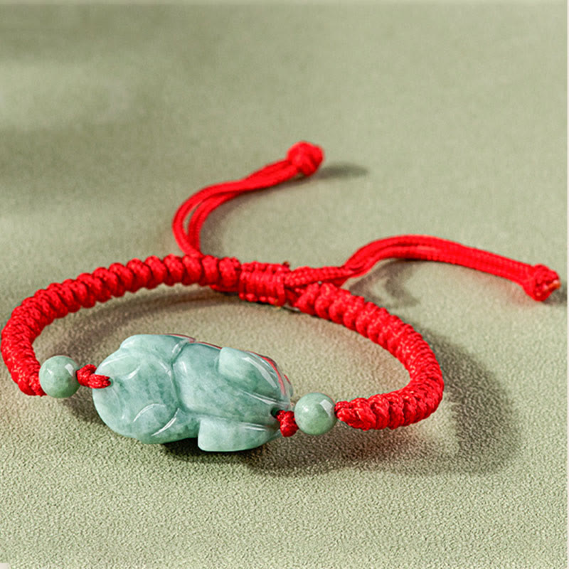 Jade Pi Xiu Protection Bracelet with King Kong Knot, Red String