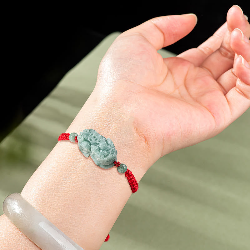 Jade Pi Xiu Protection Bracelet with King Kong Knot, Red String