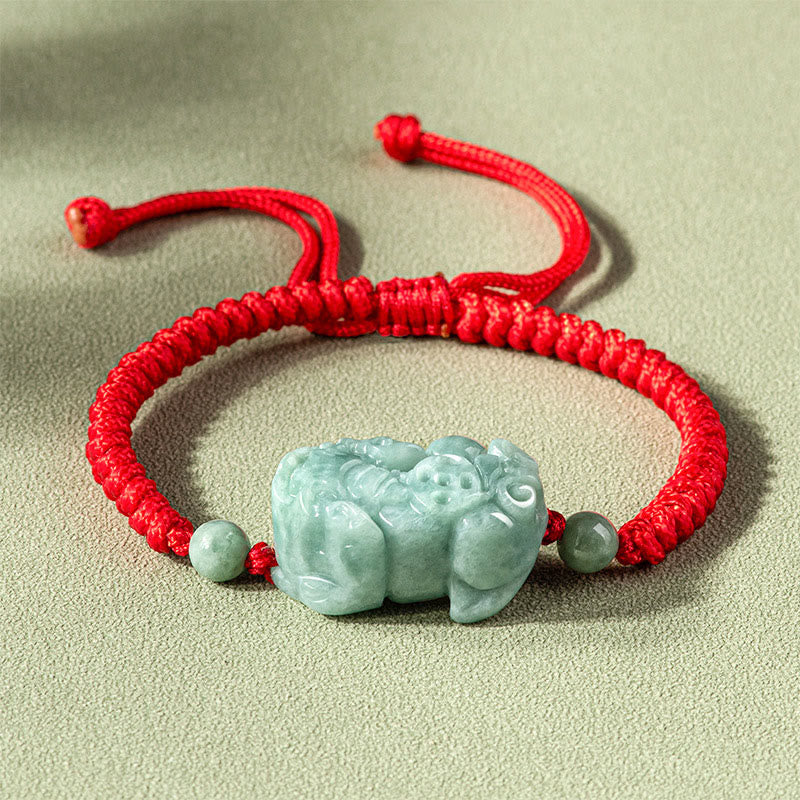 Jade Pi Xiu Protection Bracelet with King Kong Knot, Red String