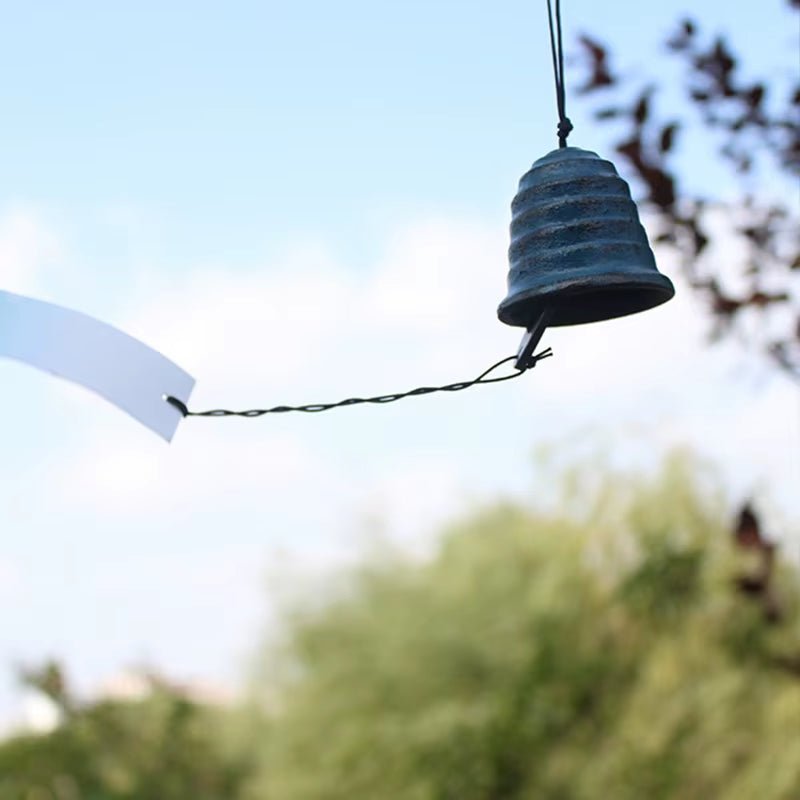 Bell-shaped Japanese Cast Iron Wind Chime hanging for elegant garden decor