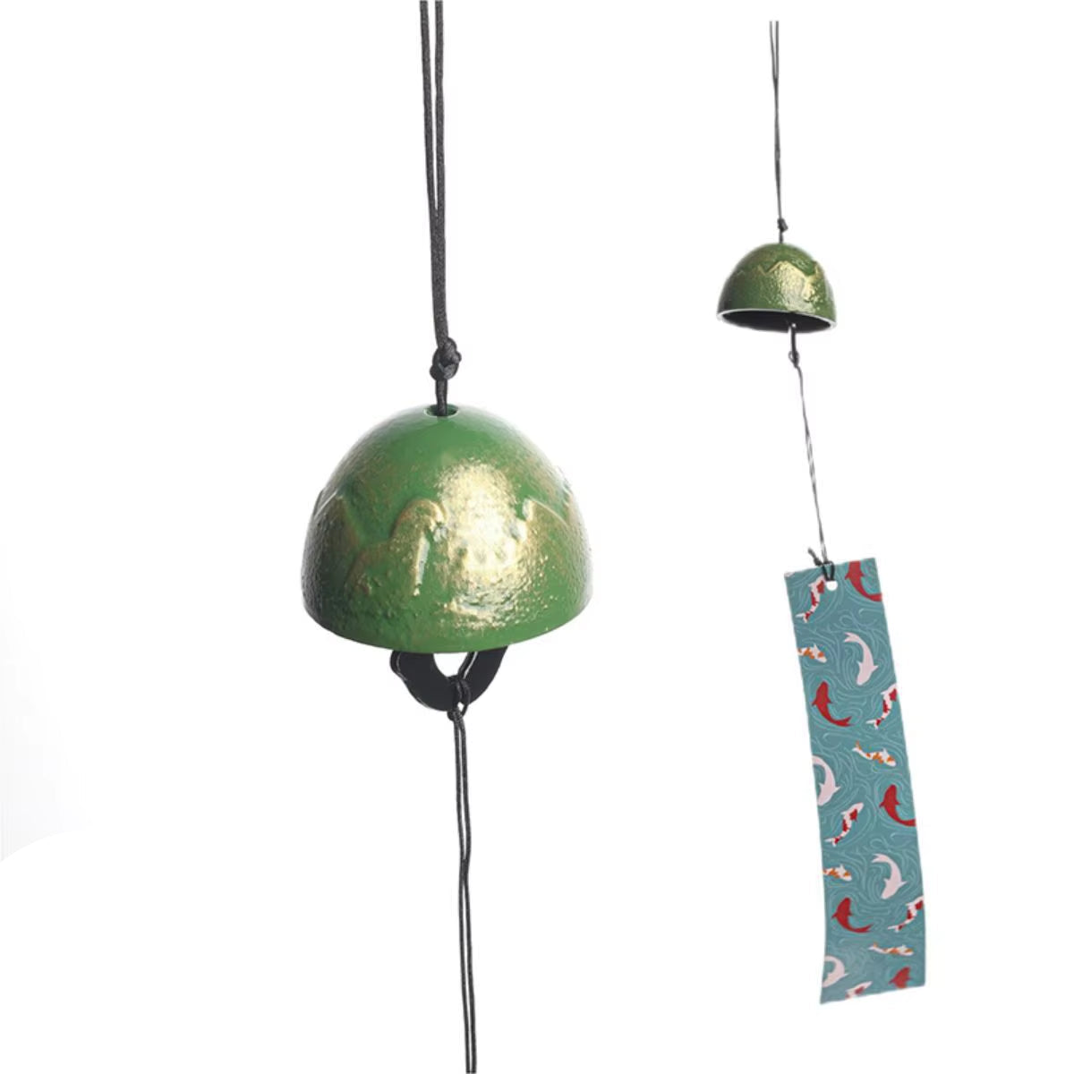 Green metallic wind bell with decorative paper strip for Japanese Cast Iron Wind Chimes