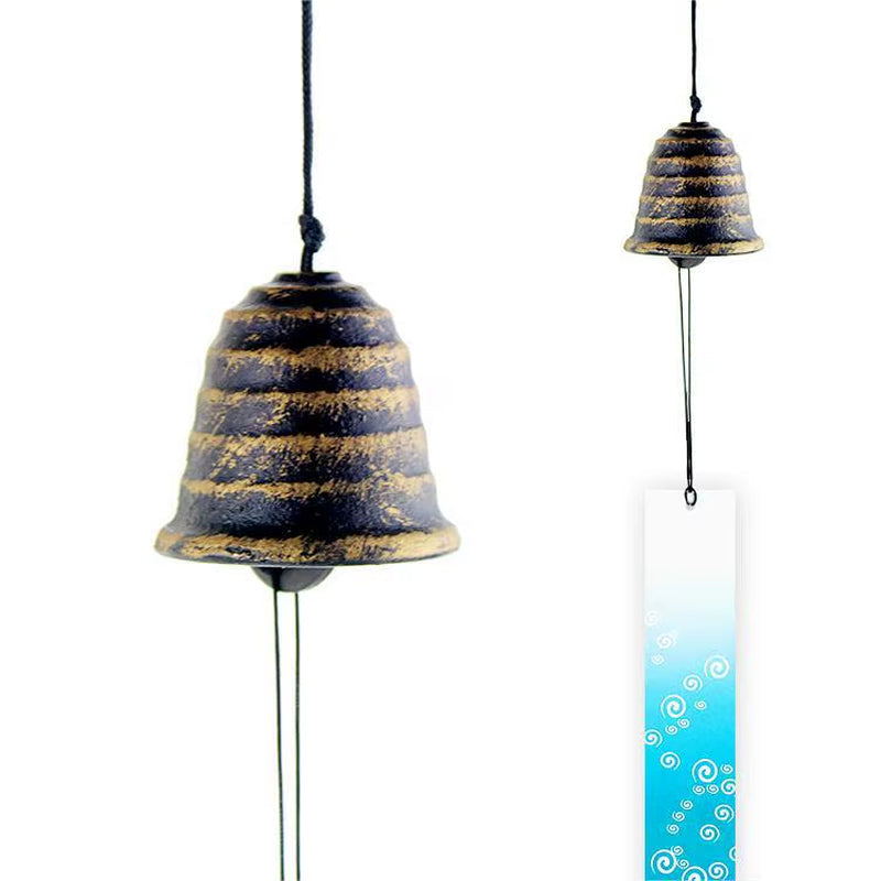 Japanese-style bronze wind bell with striped pattern for garden decor