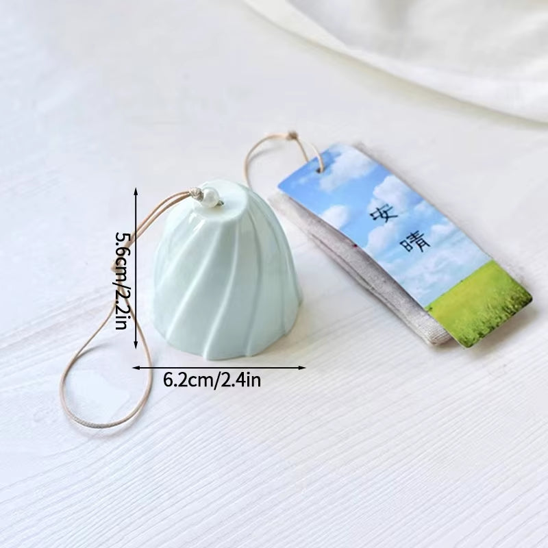 Mint green ceramic bell with white string for Japanese Ceramic Wind Chimes outdoor decor