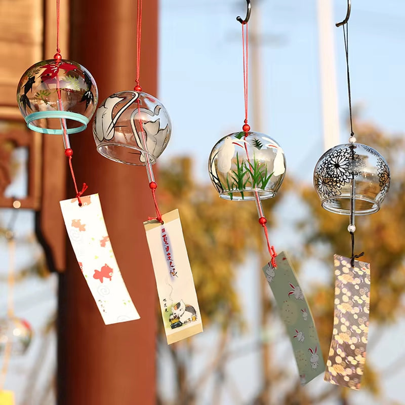 Japanese Glass Wind Chimes with decorative paper tags for outdoor decor elegance